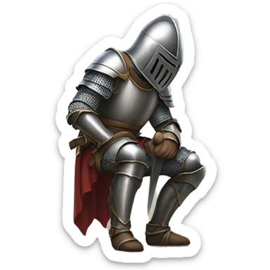 a knight crouching on one knee with his head down sticker