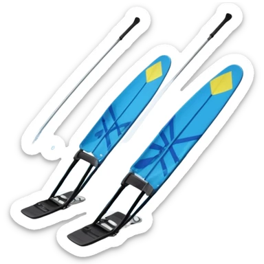 An icon featuring a close-up collage of water skis, splashing water across the surface. The design highlights the motion of the skis cutting through the water. Transparent background emphasizes the thrill of water skiing. sticker