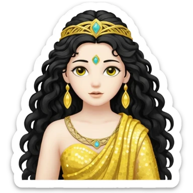 Libera, Goddess of Labyrinth from Roman Deities with long jet black wavy hair, yellow sequin toga  sticker