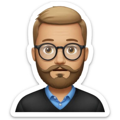 I need a simple emoji of a full bearded man with round glasses, light expression sticker