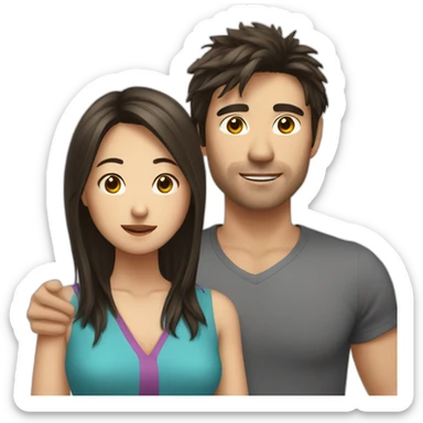 Cringe scruffy brunette man trying to impress Asian woman sticker