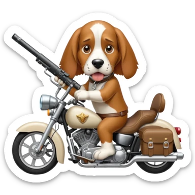 extremely angry bassett hound on a motorcycle with gun sticker