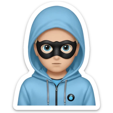 Make an emoji of Boywithuke (Boywithuke is a singer who wears a light sky blue hoodie with the hood up and has a ukelele on his back and has a mask that’s all black besides the 2 blue circles where the eyes should be) sticker