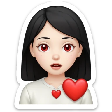 Heart-eyes emoji with a heart next to it and drooling
Black-haired girl, loves white sticker