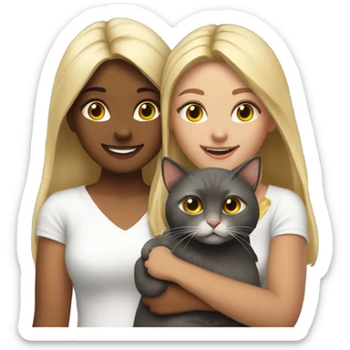 Two girls with two cats say happy new year  sticker