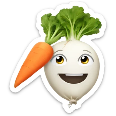 A turnip eating a carrot  sticker