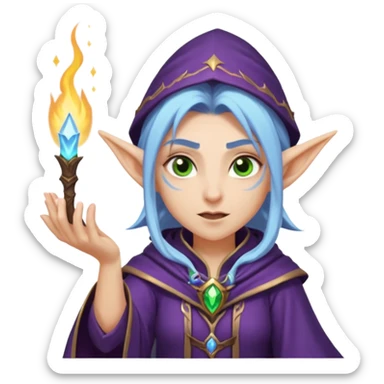 night elf mage, simplified and bold, clear facial expression, casting a spell, fun and readable at small size, sized and composed for Twitch emoji, no text sticker