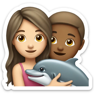 girl with brown hair hugging dolphin sticker