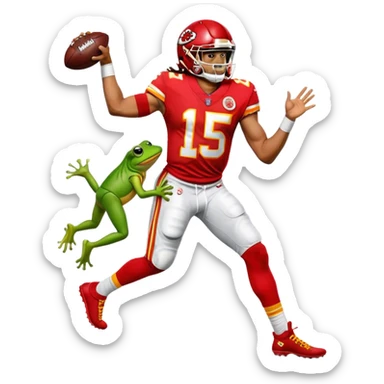 Jalen hurts stepping on Kermit in a chiefs Jersey with 15 on it sticker