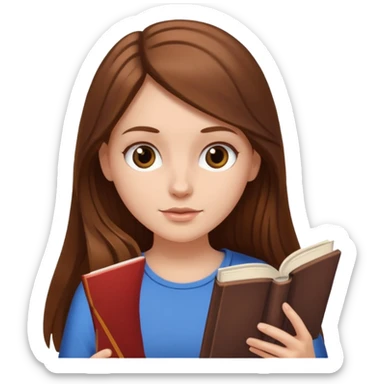 Emoji style white girl with long brown hair reading a book sticker