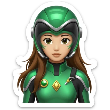 Green power ranger Asian girl with a scuba diver gear, long brown hair  sticker