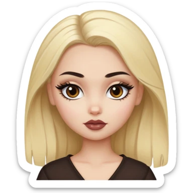 pale skin, bratz baddie, beautiful dark brown eyes,dark eyebrows, eyeliner, blonde russian hair sticker