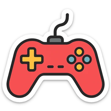 game controller, lineal color icon style, clean lines, vibrant color fill, modern and playful, suitable for app icon sticker