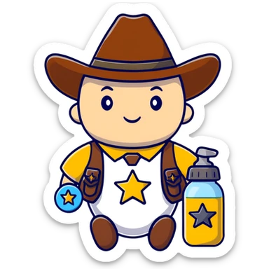 sheriff badge with star and baby feeding bottle in center sticker