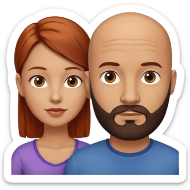 Couple. A bald man with dark brown beard and a girl with light skin. She is a redhead and has dark yellow brown auburn hair. Different skincolor. She has very light skin. sticker