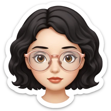 Mujer con cabellos ondulado negro con lentes de oro rosa ojos chino y pequeños  sticker