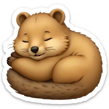 Meme-Worthy Cute Sleeping Quokka Portrait Emoji, Head resting peacefully with a contented smile, showcasing a delightfully compact build and a luxuriously soft brown fur, eyes shut in a serene, restful nap, Simplified yet hilariously adorable features, highly detailed, glowing with a soft, drowsy light, high shine, relaxed and utterly lovable, stylized with an air of playful laziness, bright and heartwarming, soft glowing outline, capturing the essence of a comically sleepy quokka, so meme‐worthy it feels like it could instantly become the next viral sensation of adorable slumber! sticker