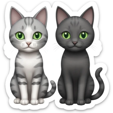 2 different coloured grey cats including one dark grey and white cat and one completely solid dark grey cat with green eyes and only white paws sticker