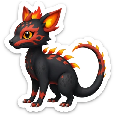 Rare realistic cute gothic Salandit-Litten-Quilava-Genet-species-Fakemon-hybrid-creature, with fiery markings, full body sticker