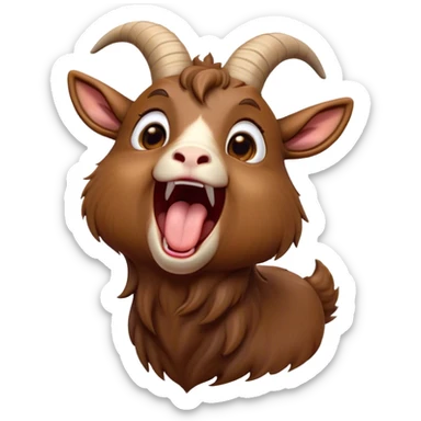 Cinematic Cute Yawning Brown Goat Portrait Emoji, Head tilted slightly with a dramatic, wide-open yawn, showcasing a soft, downy brown fur with delicate horns and gently drooping ears, round eyes barely open in drowsy contentment, Simplified yet irresistibly adorable features, highly detailed, glowing with a soft, cozy glow, high shine, relaxed yet expressive, stylized with a touch of rustic whimsy, bright and endearing, soft glowing outline, capturing the essence of a sleepy yet affectionate goat, so drowsy it feels like it could stretch out of the screen and curl up for a nap! sticker