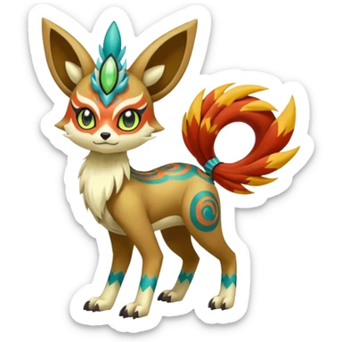 Tribal Colorful Exotic Fionbri-Kalon-Falvie-Vernid-Meloetta-Pokémon-Fakémon-Digimon-Spectrobe-hybrid-fusion, full body sticker