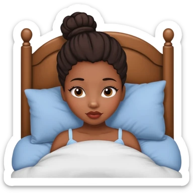 A black girl with edges and plump lips and long lashes with a bun in her bed sticker