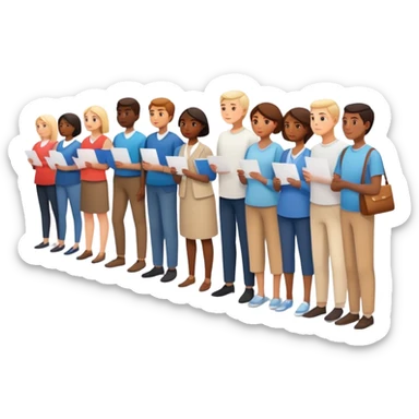 A line of diverse people waiting to vote at a polling station sticker