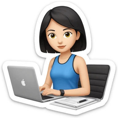 short white lady with black shoulder length hair who is a runner, used to be a teacher, and works remotely through a laptop as a documents engineering manager and is a vegan. sticker