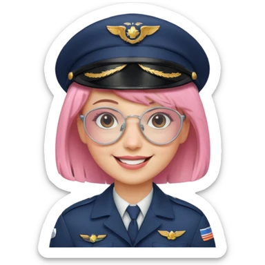 Captain Rosie – pilot with short pastel-pink bob and aviator glasses sticker