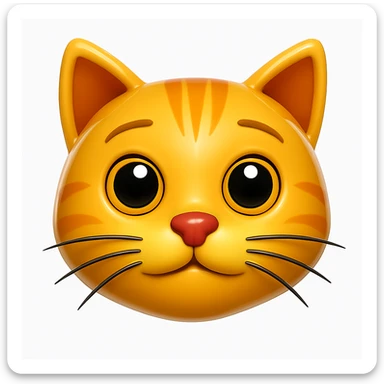 Remove the antenna thing on top of the cat's head. Keep the image exactly the same otherwise. Add a glossy effect to the fur. The style is iOS emoji style, 3D, shiny, smooth gradients, soft shadows, realistic cat face, classic emoji look. sticker