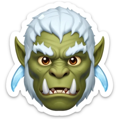 Fantasy orc emoji portrait, tusks lightly covered with ice and snow, winter predator look, strong silhouette, clean minimal emoji design, male/female variant
 sticker