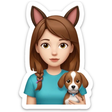 White girl with straight brown hair name is Valentina put dog ears on her and make he rlike like a bith but still not ugly just the dog prt of it and also have a shirt that says siri on it sticker