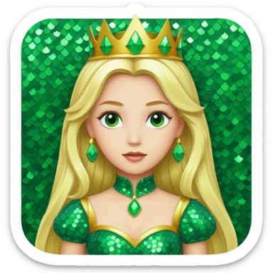 Princess Ozma from the Wizard of Oz with long blonde hair, green sequin outfit sticker