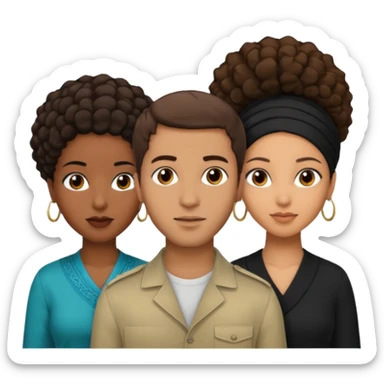  middle Eastern man with short brown hairwith two black african women both are African one is light skin black and one is medium tone black with african hair styles sticker