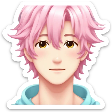 Gorgeous colorful shiny romantic pastel anime style shojo man with blushing face aesthetic and pretty hair trending style sticker