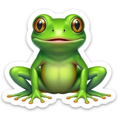 Cinematic Comical Green Tree Frog Portrait Emoji, Head tilted dramatically with an exaggeratedly amused expression, featuring a small, vibrant green body with wide, comically expressive eyes and quirky, textured skin, Simplified yet hilariously expressive features, highly detailed, glowing with a slightly sassy jungle glow, high shine, dramatic yet playful, stylized with an air of cheeky tropical mischief, soft glowing outline, capturing the essence of a meme-worthy green tree frog that looks ready to leap its way into viral fame! sticker