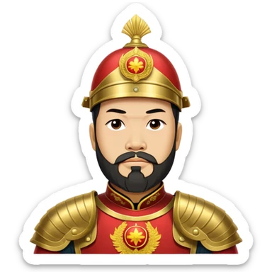 ​Cinematic Realistic Portrait of Trần Hưng Đạo, depicted as a revered Vietnamese general with his characteristic traditional Vietnamese beard and historic armor, his determined gaze illuminated by dramatic historical lighting that evokes his legendary martial spirit and leadership, sticker