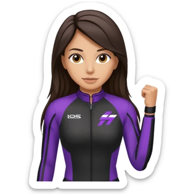 brunette long hair woman with black racing outfit with single purple strips on arms sticker