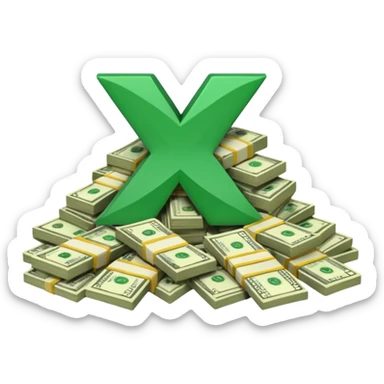 cash pile, make bills rectangular, next to a "10x" factor, looking like 10x CASH PILE, the number 10 and letter x, precede the cash pile, on the same level so it looks like "10x" and to its right, the cash pile sticker