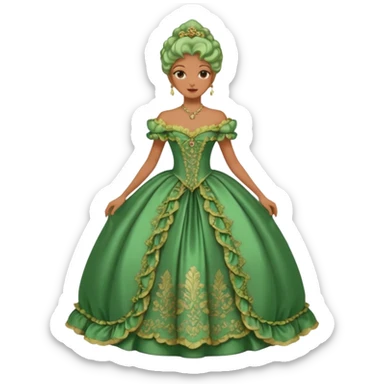 model wearing a green rococo gown sticker