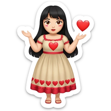 Latina girl with bangs black long hair plus size dress with hearts on eyes sticker