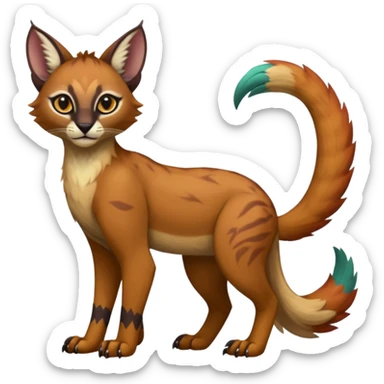 Colorful dark tropical tribal glorious divine exotic cute cool beautiful beautiful fantasy-caracal-civet-genet-sergal-vernid-Gryphon-Cacomistle-Trico-oncilla-animal-Fakémon-hybrid-fursona (full body) sticker