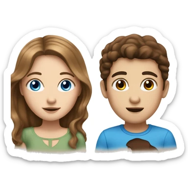 White girl with brown hair and blue eyes talking with a White boy with brown hair and brown eyes sticker