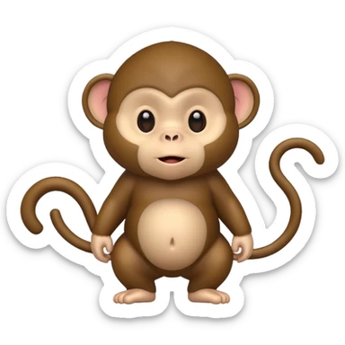 Cute 2.5D shading with fur and dark brown color Graphics. Front View Standing chubby Cute Monkey. For kids. sticker