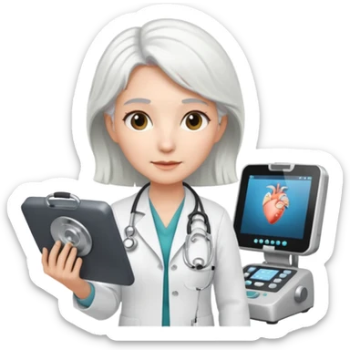 white haired female doctor working an ultrasound machine sticker