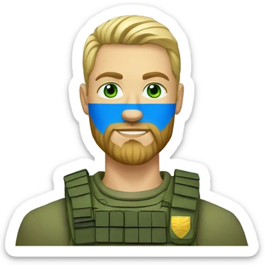 ukrainian military blonde man with a beard with green eyes with blue viking paint on the face  sticker
