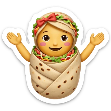 A burrito with arms bow on top sticker