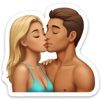 a good looking man and good looking woman are Kissing, outdoor sticker