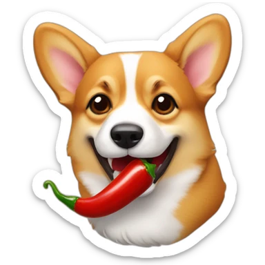 corgi with a chili pepper in his mouth sticker