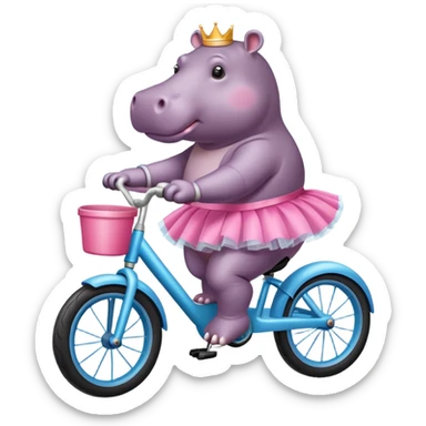 Hippo riding a tiny bike with tutu sticker